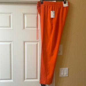 Orange, front stitch pleated cropped pants.